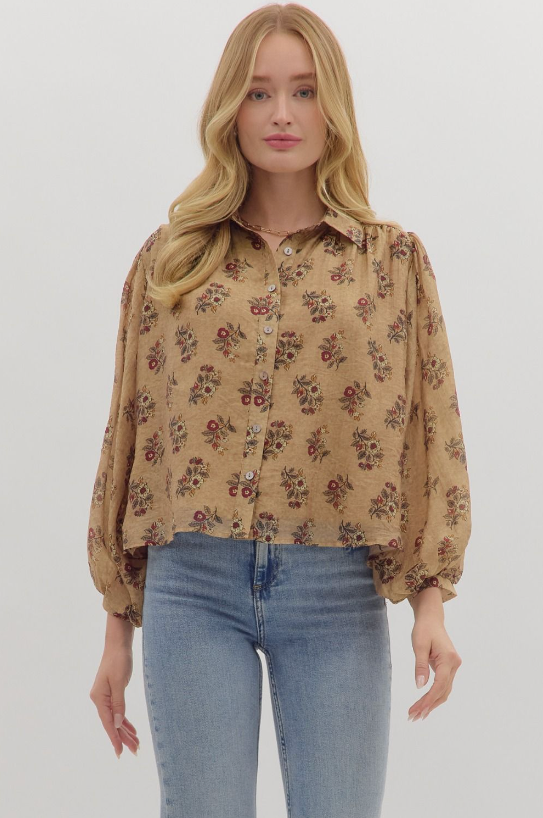 Botanical Print Long Sleeve Blouse