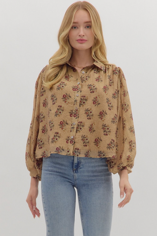 Botanical Print Long Sleeve Blouse