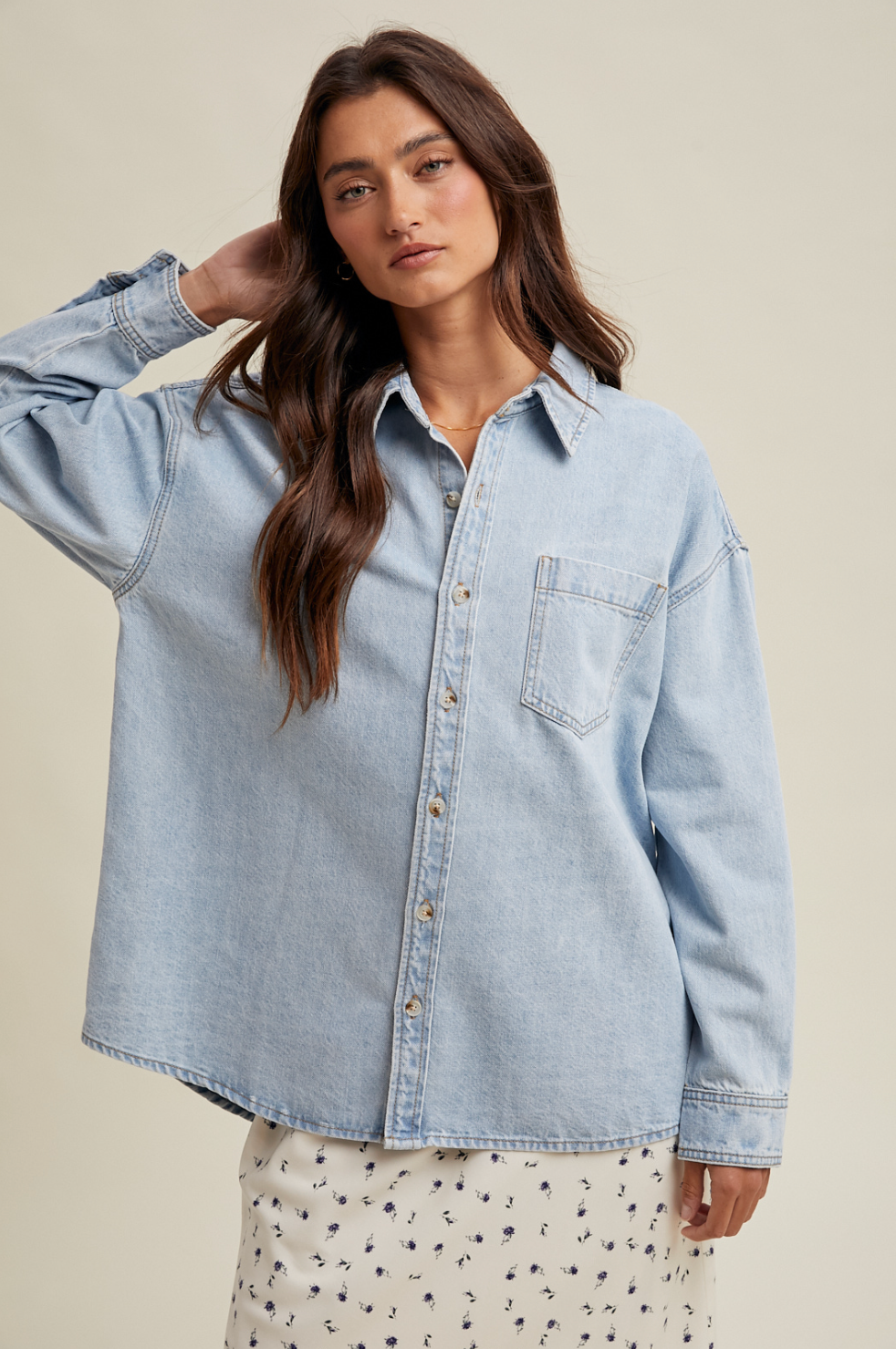 Washed Button-Up Denim Shirt
