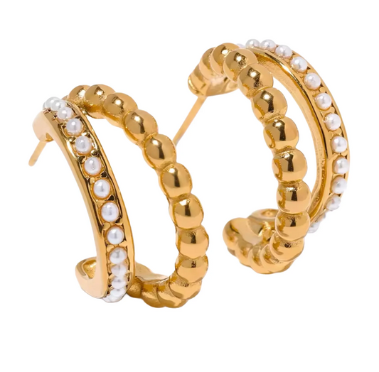 Kaley Double Pearl Hoops
