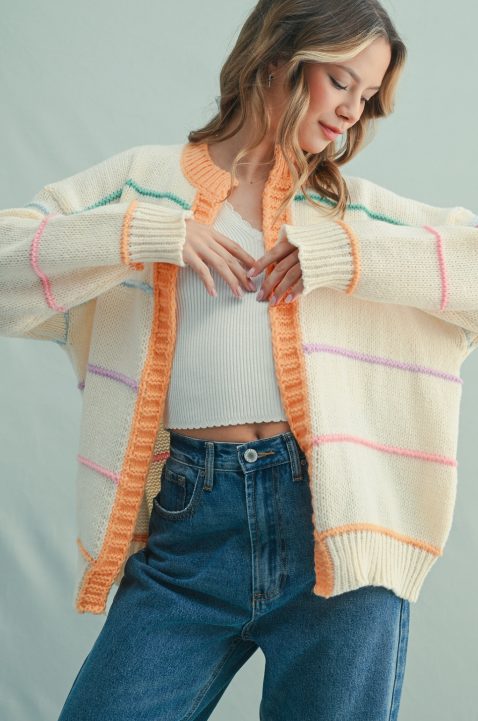 Multicolor Striped Sweater Cardigan