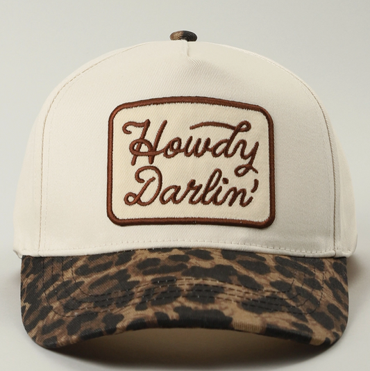 'Howdy Darlin' Embroidered Leopard Trucker Hat
