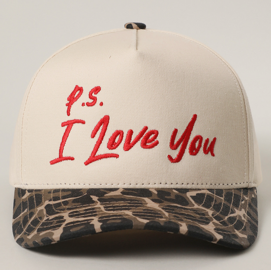 'P.S. I love you' Embroidered Leopard Trucker Hat