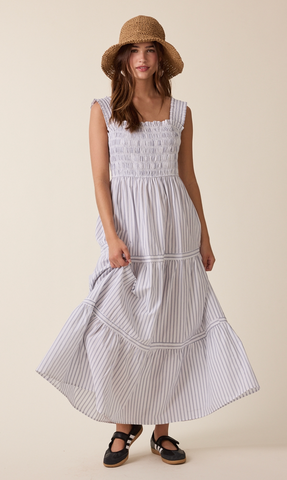 Striped Smocked Midi Dress