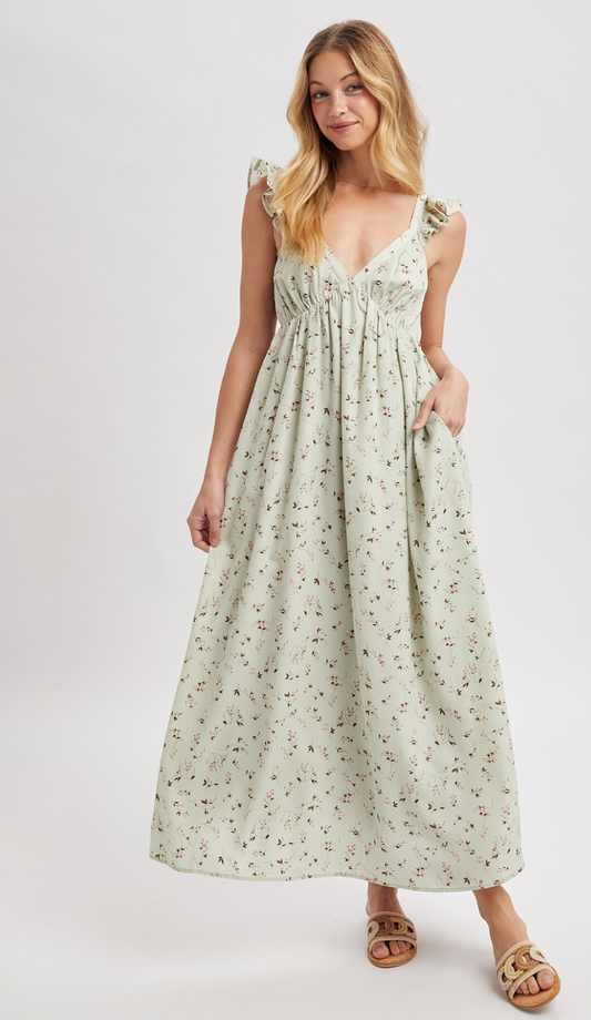 Floral Ruffle Sleeve Maxi Dress