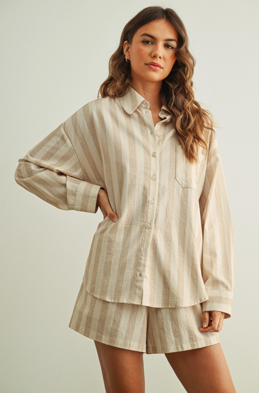 Striped Button Front Blouse