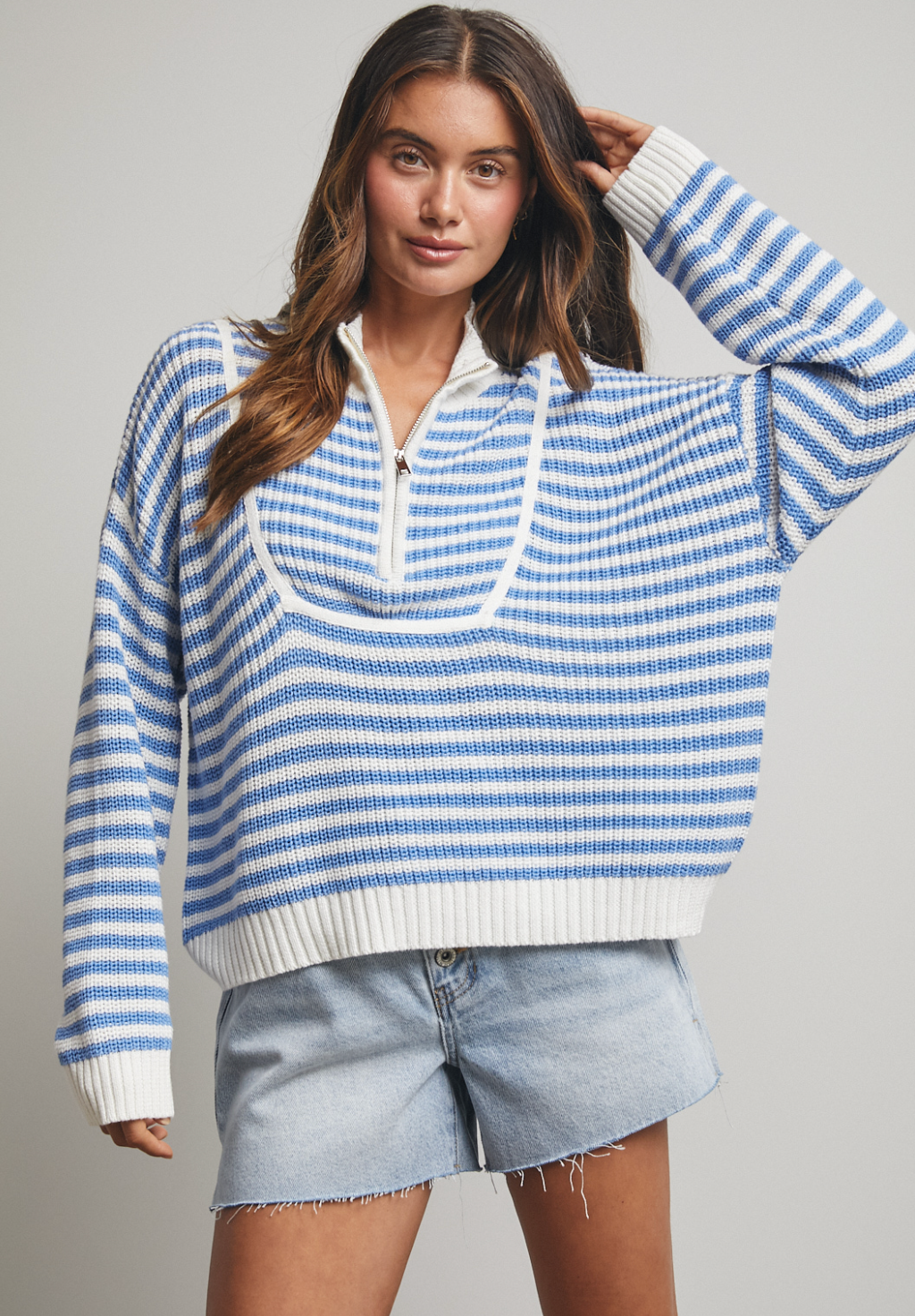 Striped Half-Zip Sweater