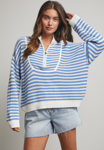 Striped Half-Zip Sweater