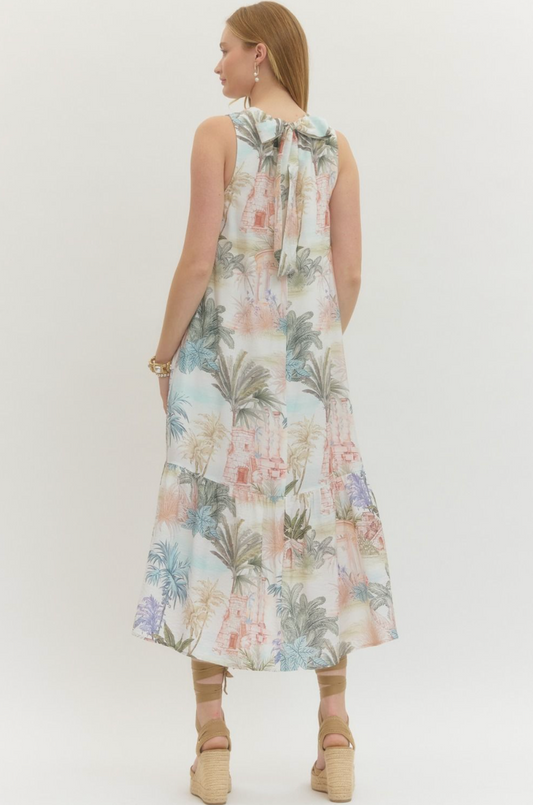 Printed Halter Neck Midi Dress