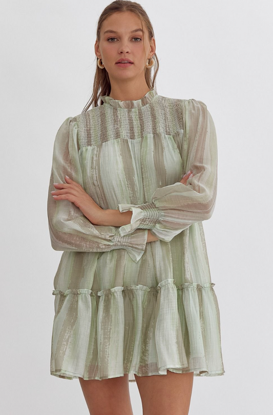 Textured Mock Neck Babydoll Dress