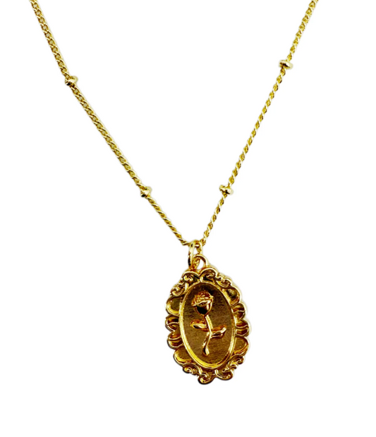 Oval Flower Coin Necklace