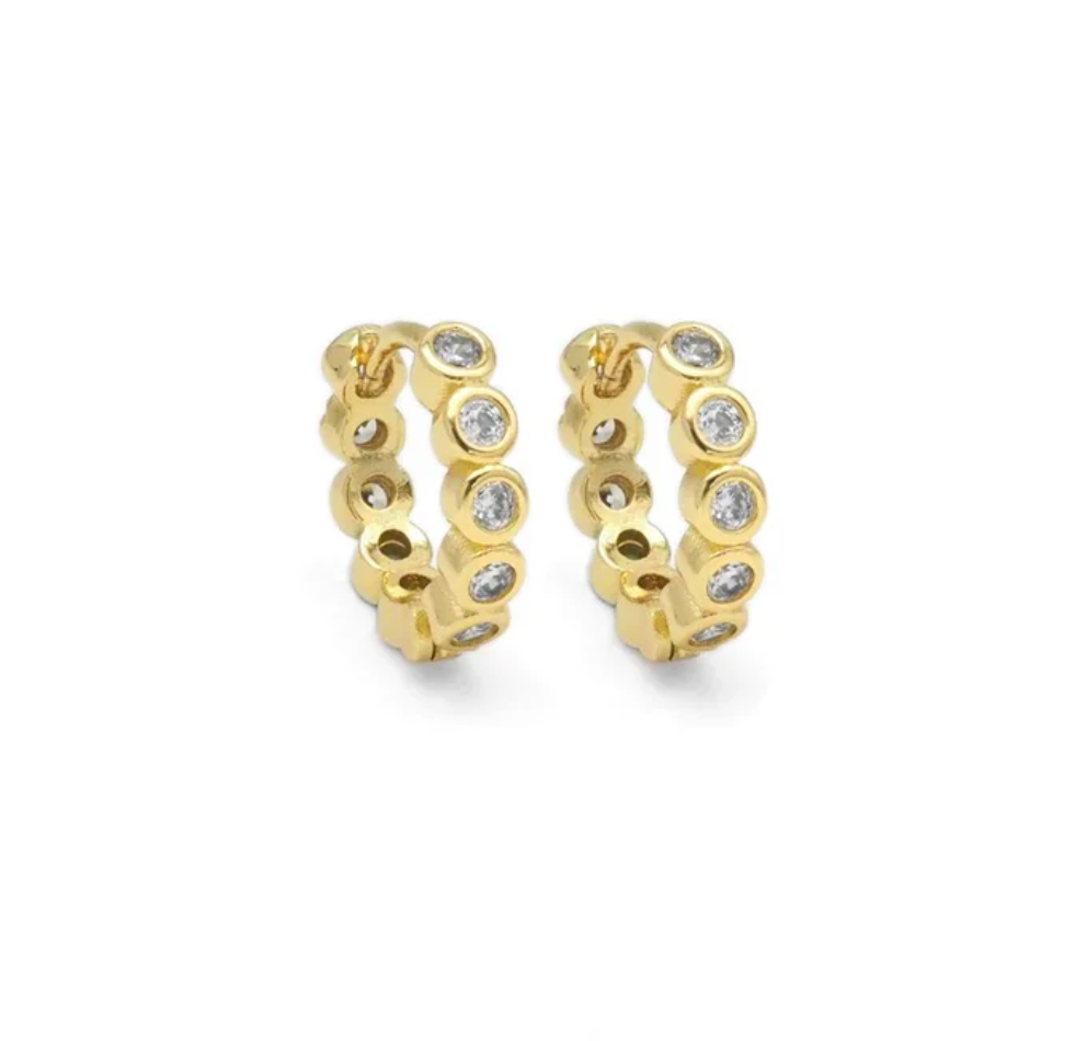 Round Crystal Small Huggie Hoops