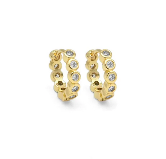 Round Crystal Small Huggie Hoops