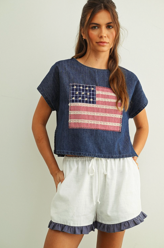 Mixed Fabric Flag Top