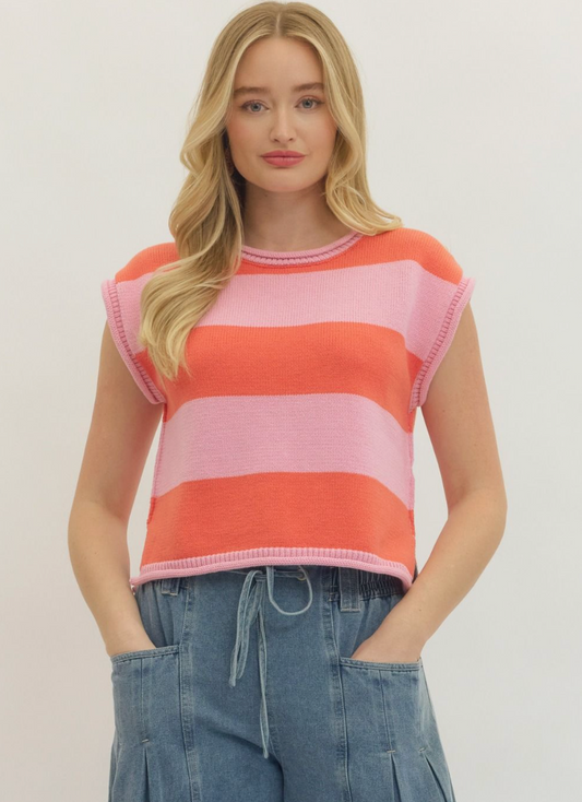Striped Cap Sleeve Sweater