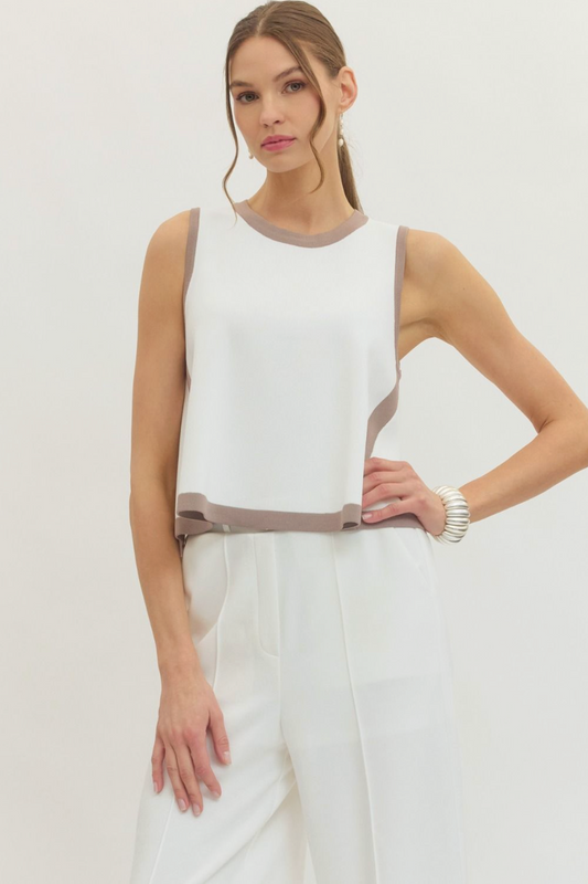 Contrast Binding Sleeveless Knit Top