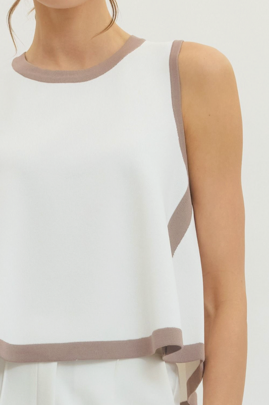 Contrast Binding Sleeveless Knit Top