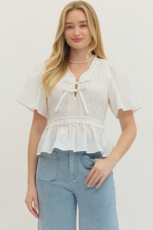 Smocked Bodice Peplum Top