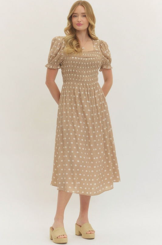 Polka Dot Puff Sleeve Midi Dress