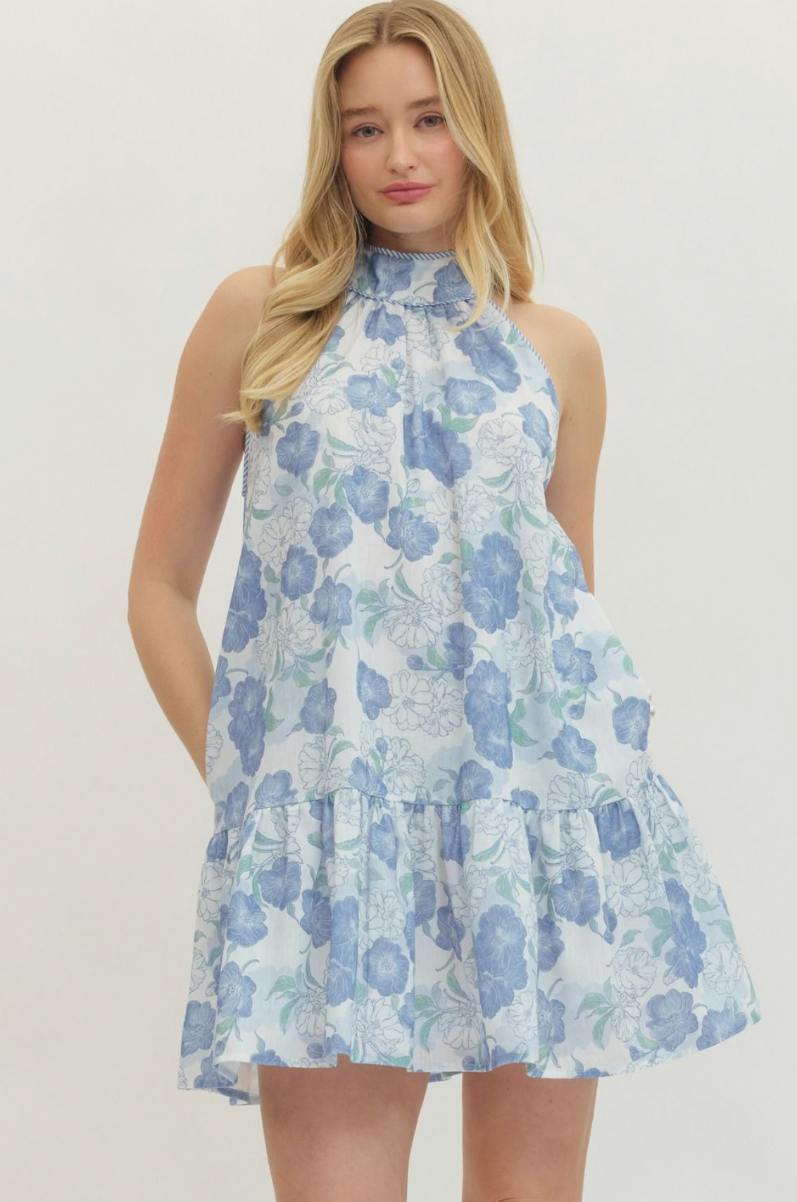 Botanical Halter Mini Dress