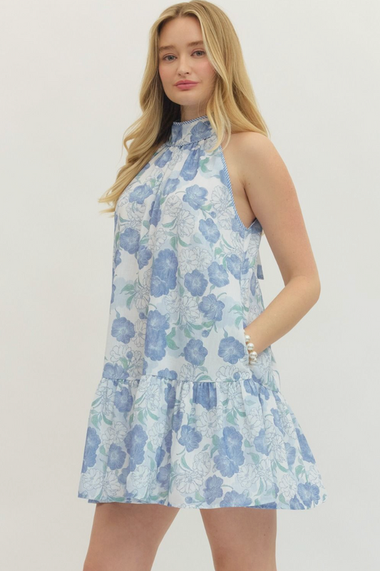 Botanical Halter Mini Dress
