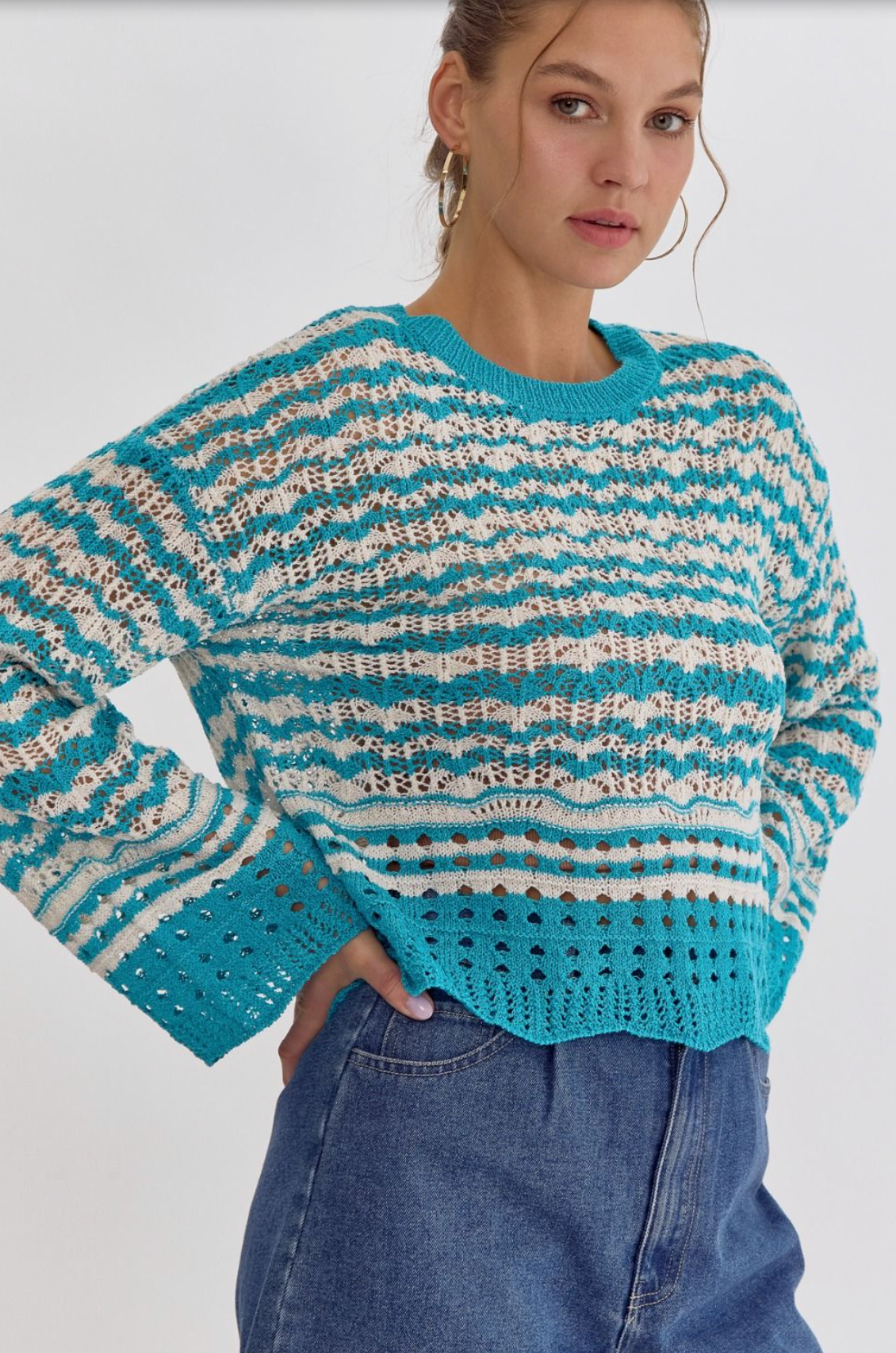 Striped Crochet Knit Sweater