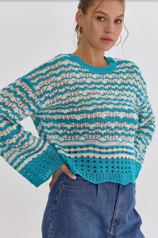 Striped Crochet Knit Sweater
