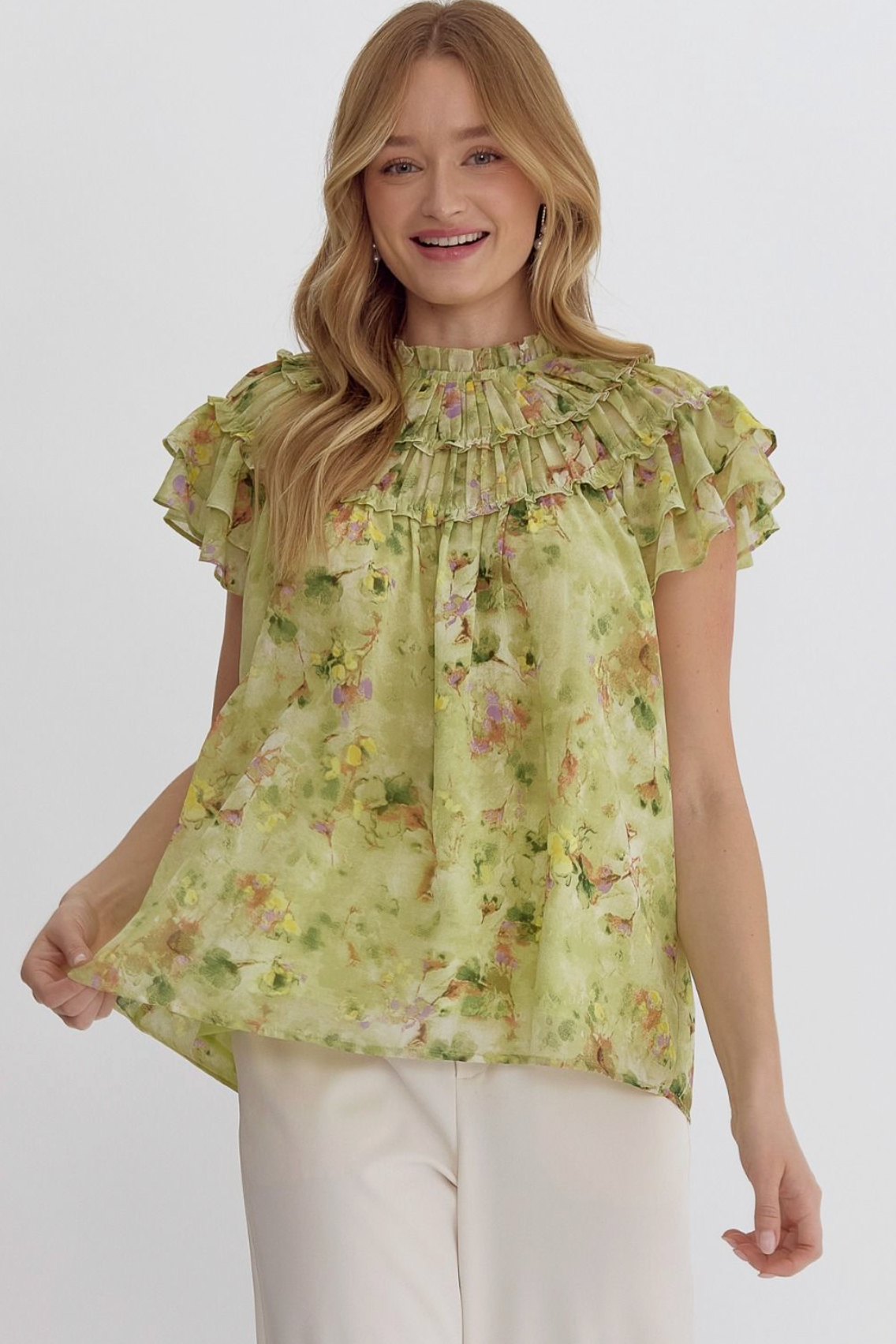 Floral Ruffle Sleeve Blouse