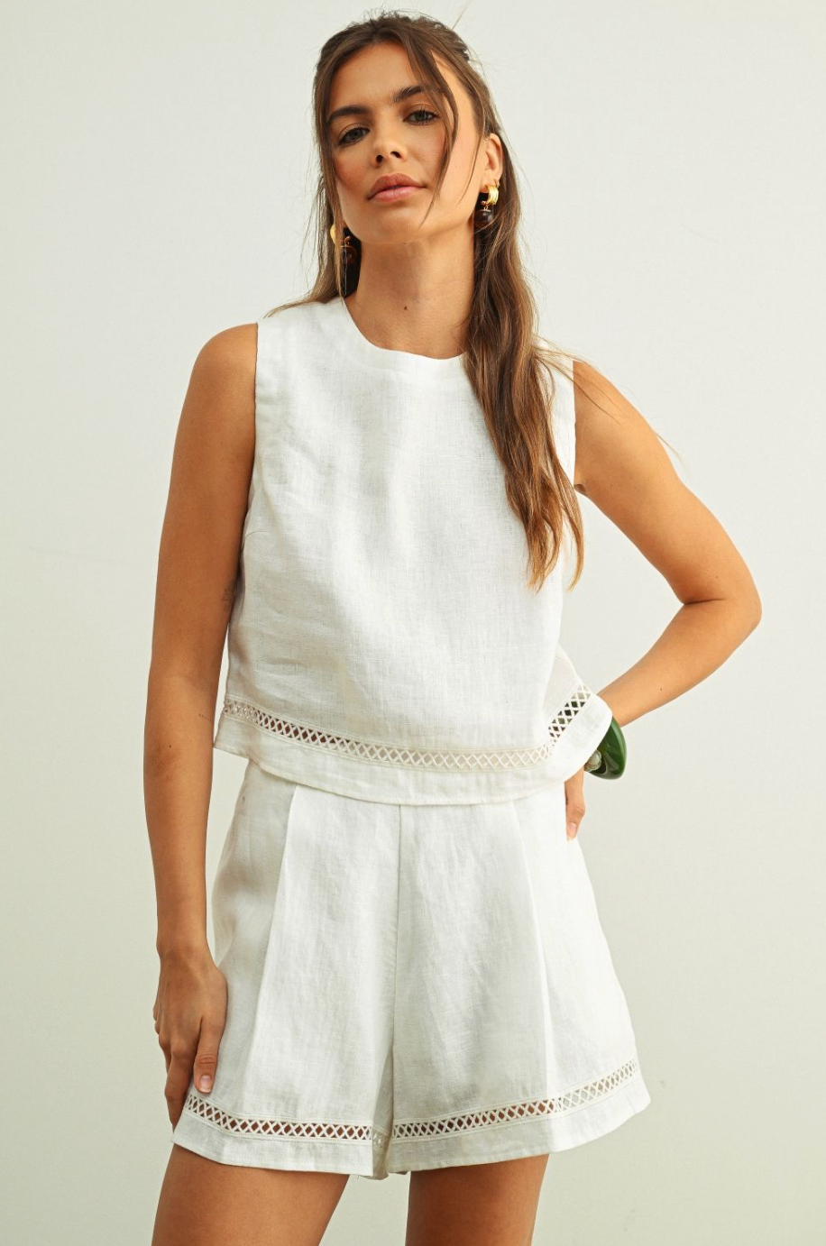 Linen Stitch Trimmed Top