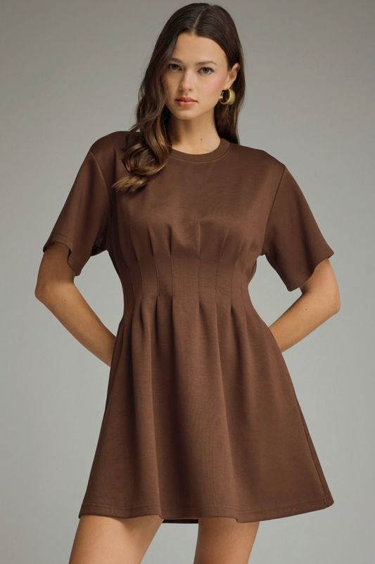 Solid Round Neck Mini Dress