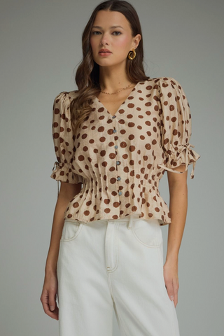 Polka Dot Smocked Waist Blouse