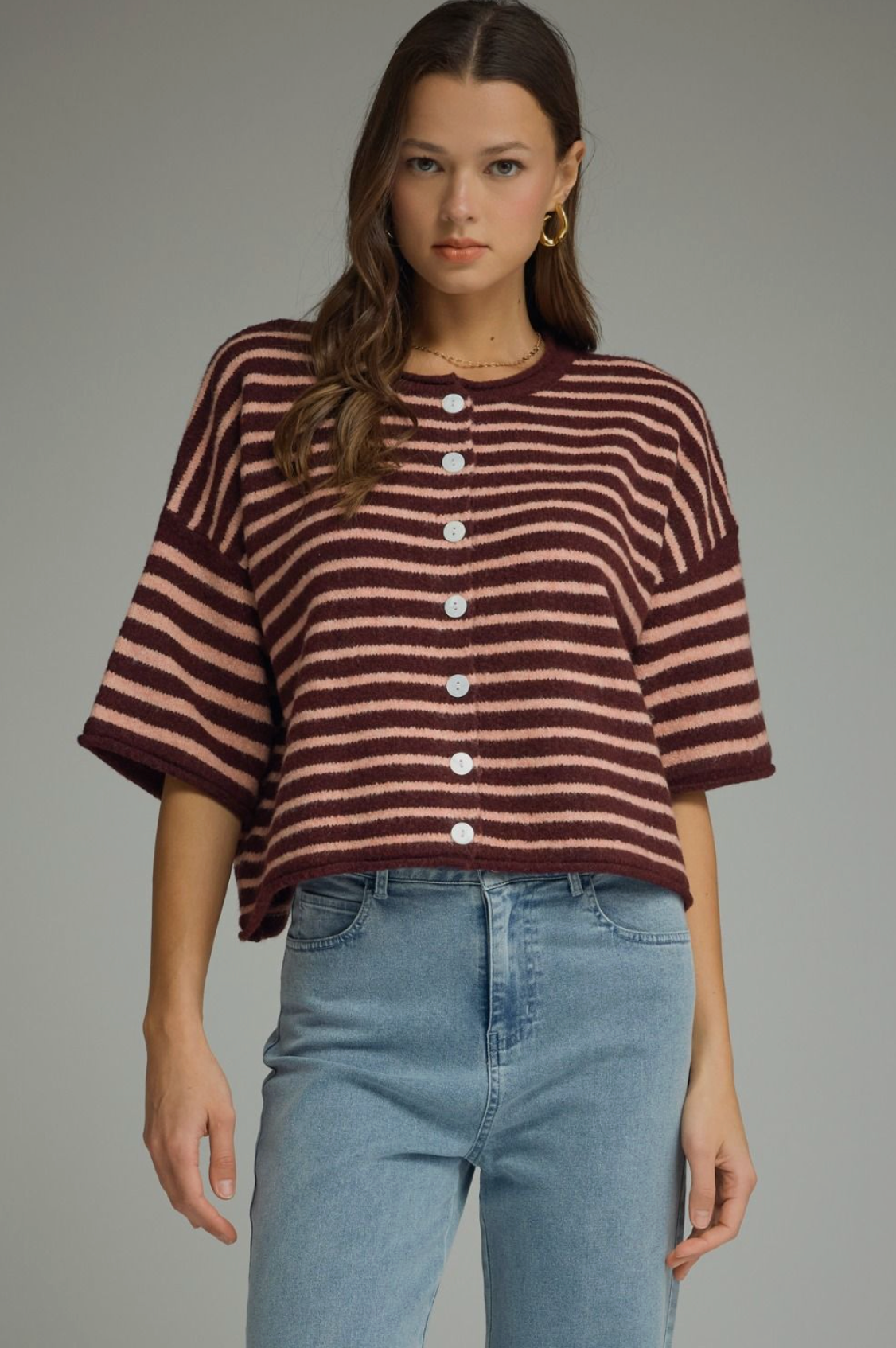Striped Short Sleeve Cardigan