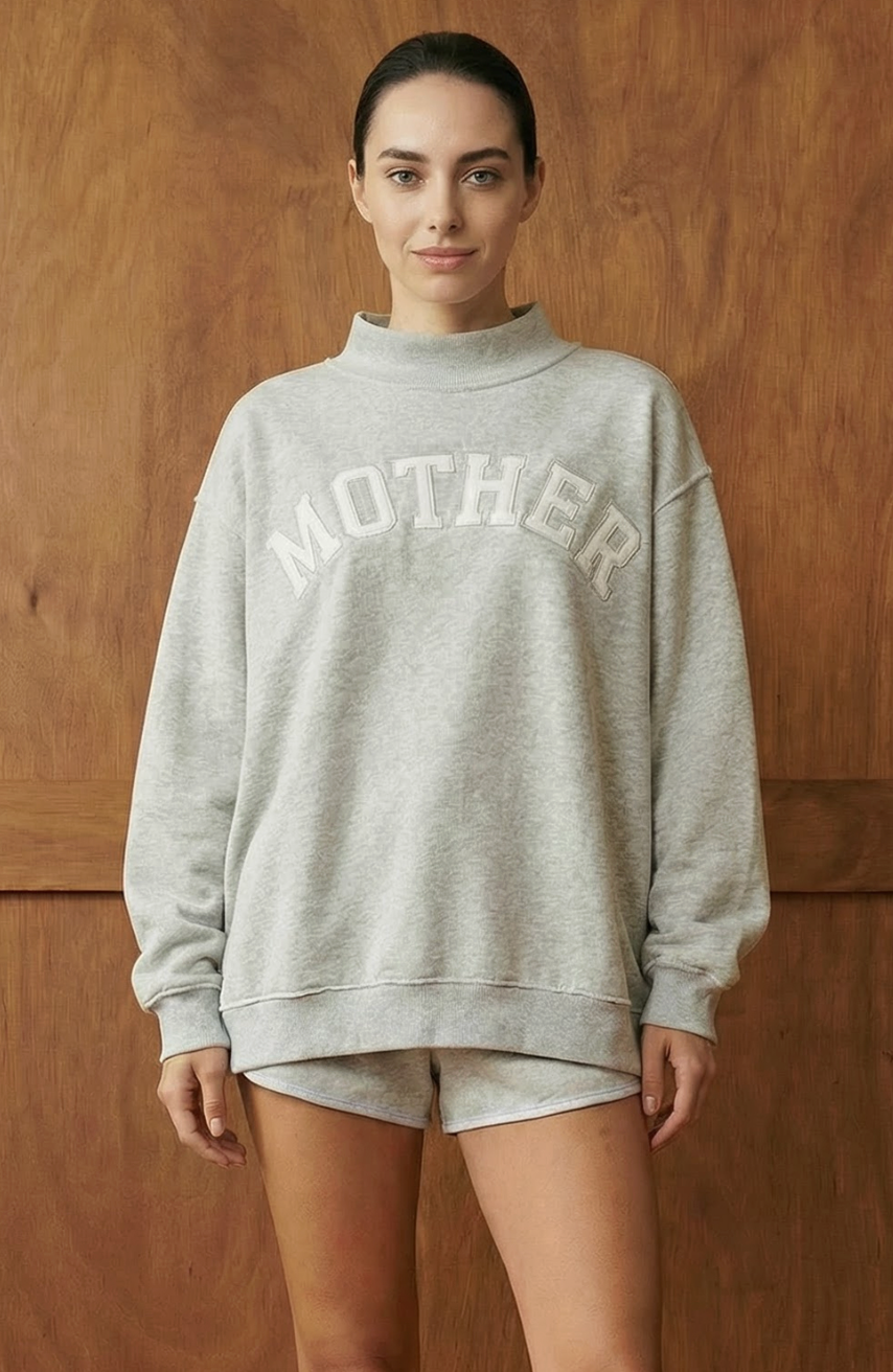 'Mother' Embroidered Mock Neck Sweatshirt
