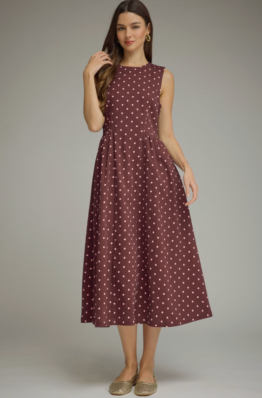 Polka Dot Sleeveless Midi Dress
