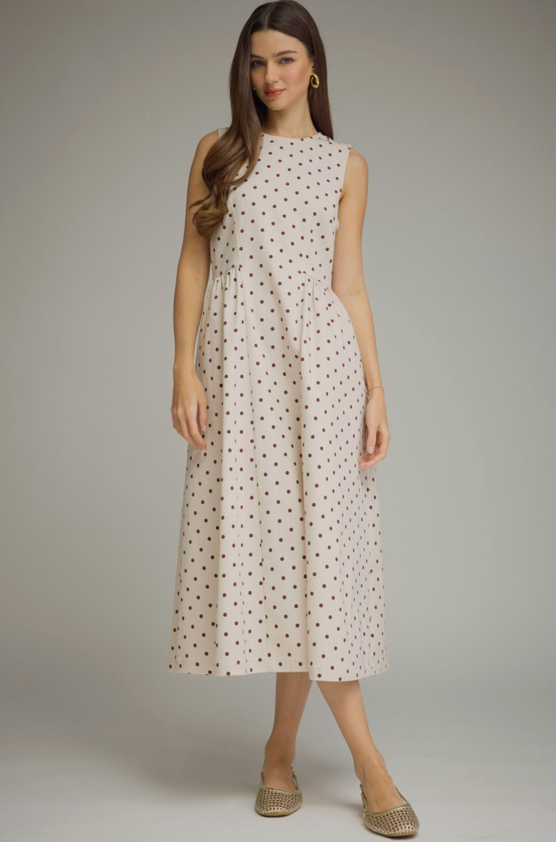 Polka Dot Sleeveless Midi Dress
