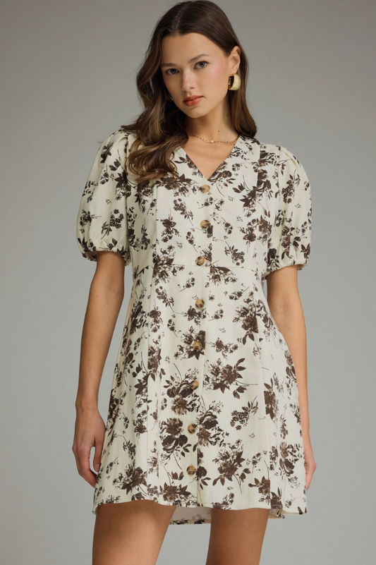 Floral Puff Sleeve Mini Dress