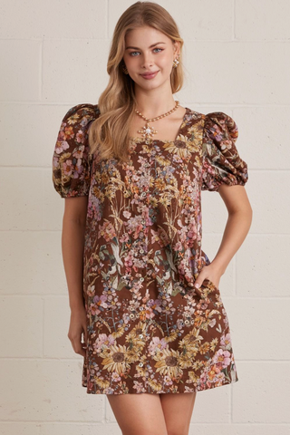 Floral Eyelet Square Neck Mini Dress