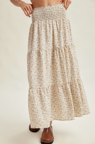 Smocked Waist Floral Midi Skirt