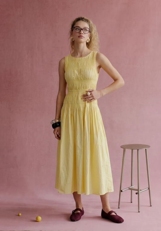 Smocked Sleeveless Midi Dress