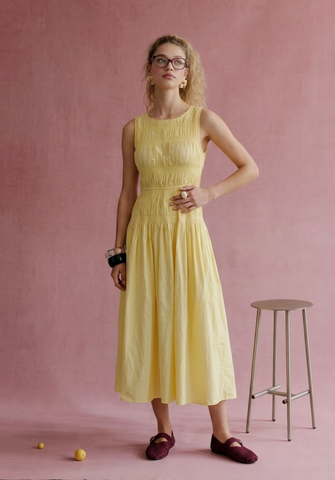 Smocked Sleeveless Midi Dress
