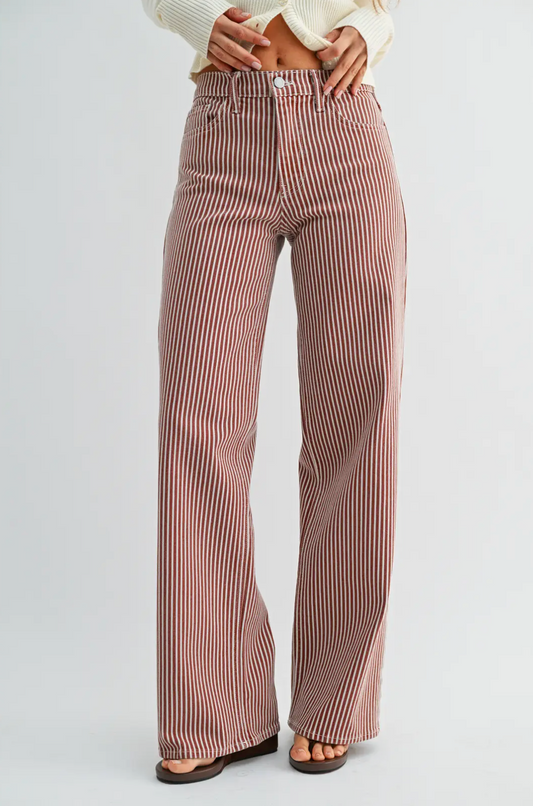 Relaxed Wide Leg Stripe Jeans