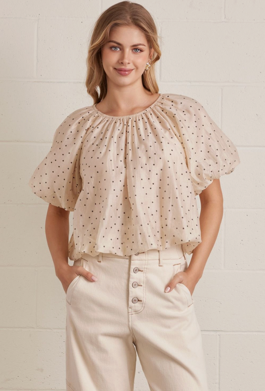 Polka Dot Puff Sleeve Blouse
