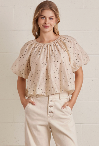 Polka Dot Puff Sleeve Blouse