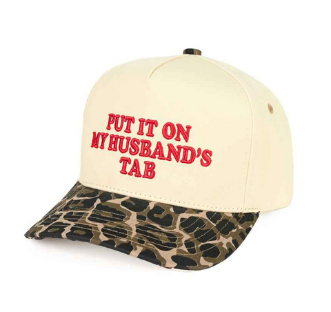 Put It On My Husbands Tab Trucker Hat