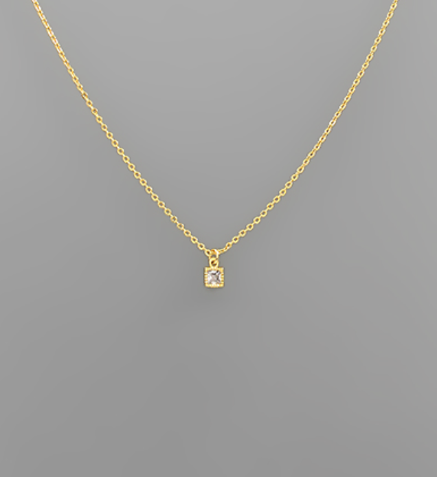Square Crystal Pendant Necklace