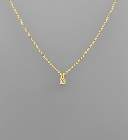 Square Crystal Pendant Necklace