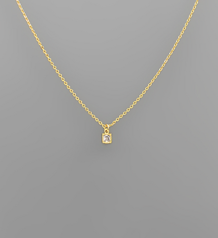 Square Crystal Pendant Necklace
