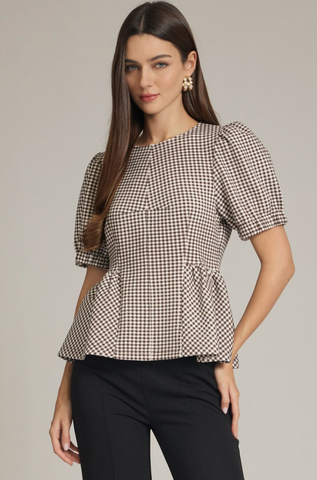 Gingham Puff Sleeve Top