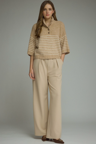 Stripe Mock Neck Knit Top