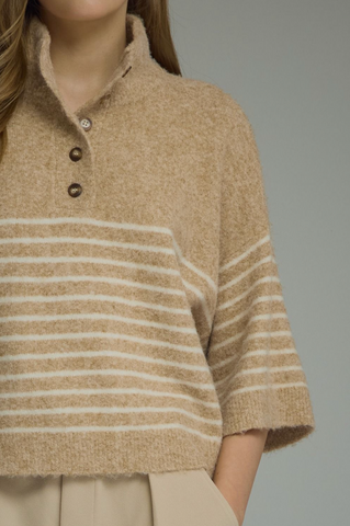 Stripe Mock Neck Knit Top